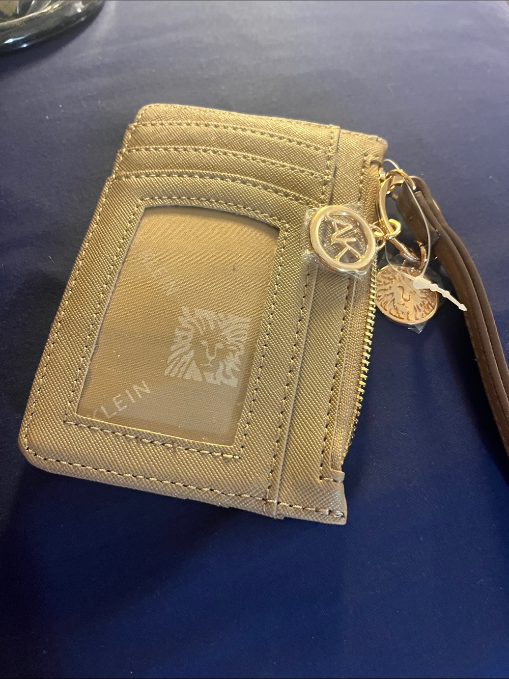 Anne Klein Gold Metallic Card Holder Wristlet with Charm NWOT #C54